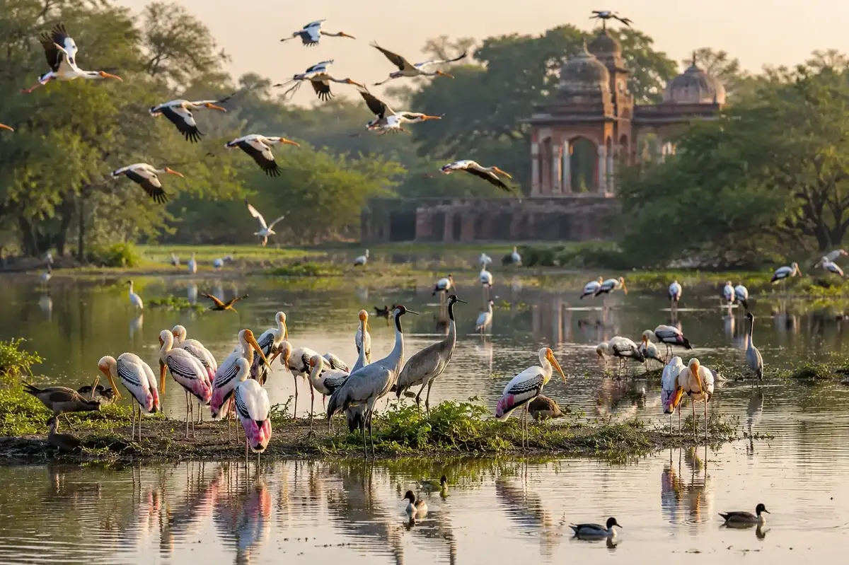 Migratory birds at Keoladeo National Park in Bharatpur Rajasthan