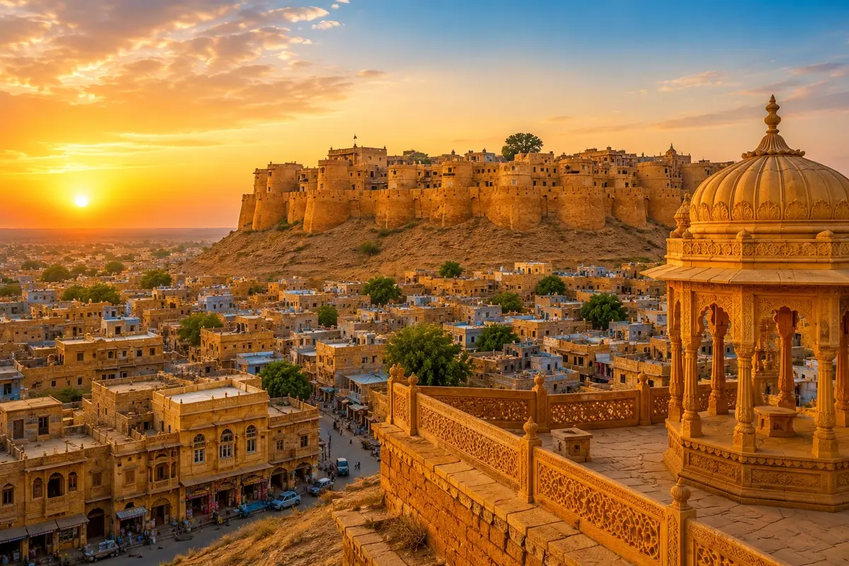 Jaisalmer Fort overlooking the Golden City of Rajasthan at sunset