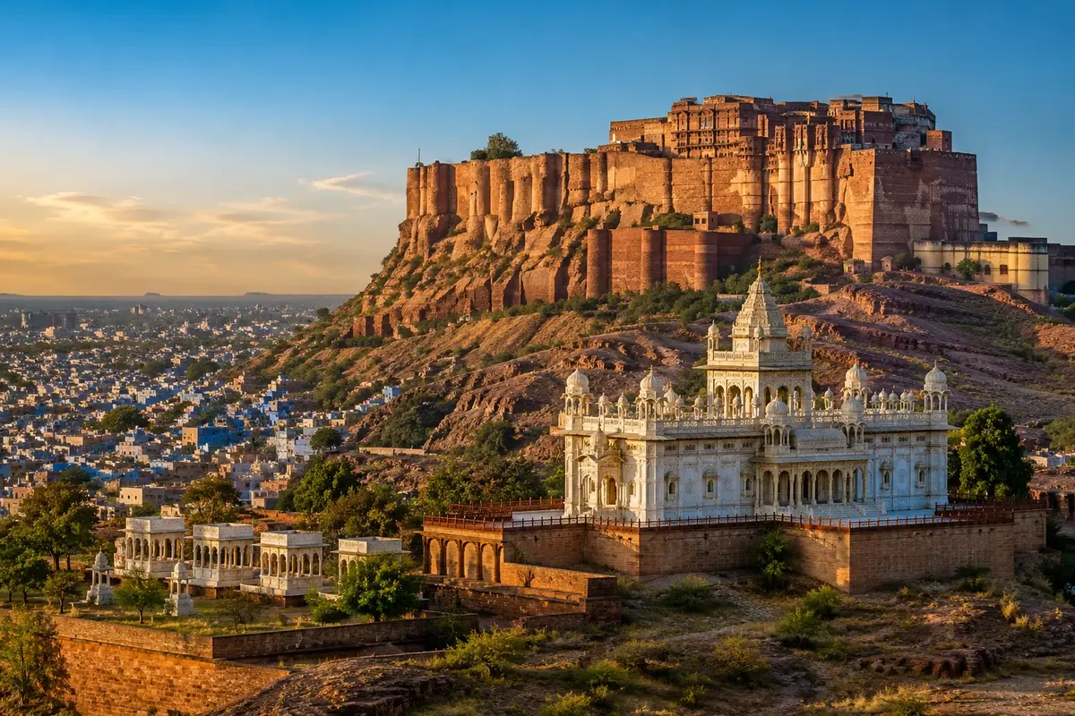 Mehrangarh Fort overlooking the Blue City of Jodhpur Rajasthan